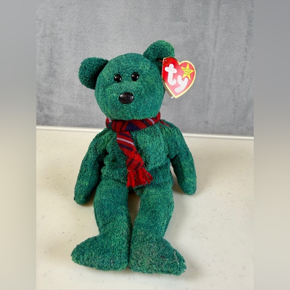 Vintage Wallace Ty Beanie Baby Green Bear Plaid Scarf Collctible